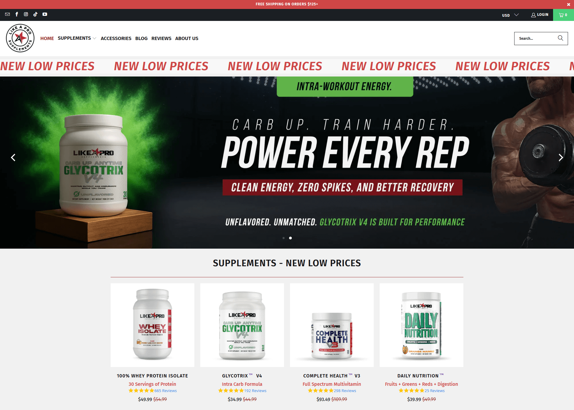 Like A Pro Supplements – Energetic, Performance-Driven Fitness Landing Page